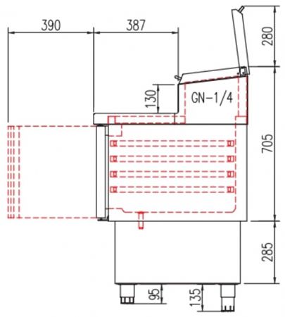 Meuble saladette pour 5 bacs GN 1/4 positif dessus et couvercle inox avec 2 portes - 915x700x890 mm