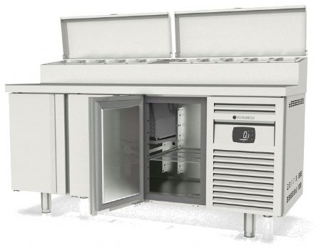 Meuble de préparation positif pour 10 bacs GN 1/4 avec 3 portes - 1795x700x850 mm