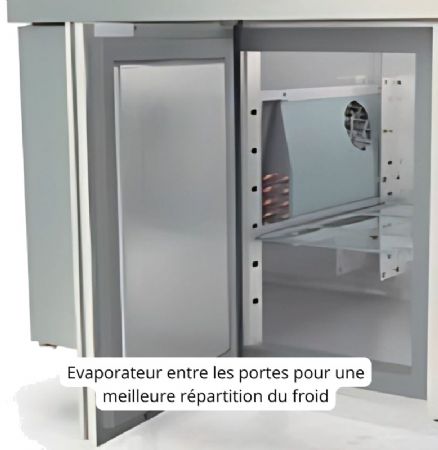Meuble de préparation positif pour 10 bacs GN 1/4 avec 3 portes - 1795x700x850 mm
