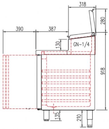Meuble de préparation positif pour 13 bacs GN 1/4 avec 4 portes - 2245x700x850 mm