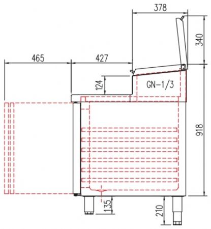 Table à pizza inox positive 8 bacs GN 1/3 dessus et couvercle inox avec 2 portes - 1495x800x850 mm
