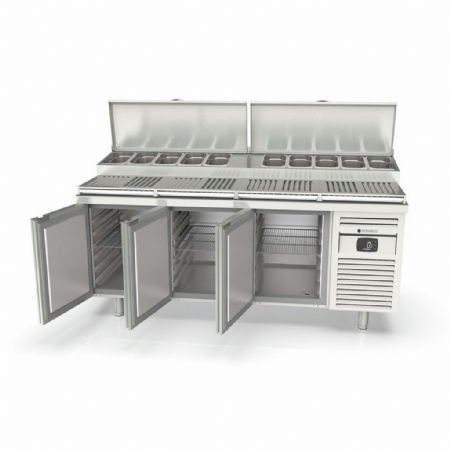 Saladette réfrigérée 3 portes pleines 595 L couvercle rabattable positive - Coreco - MFEI80-200