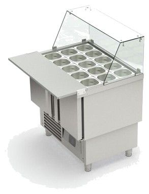 Meuble de préparation fast-food froid positif pare-haleine avec 2 portes - 915x700x890 mm