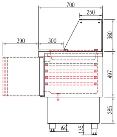 Meuble de préparation fast-food froid positif pare-haleine avec 3 portes - 1365x700x890 mm