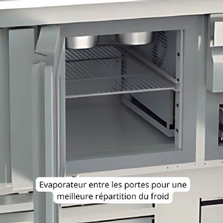 Meuble de préparation fast-food froid positif pare-haleine avec 4 portes - 1815x700x890 mm