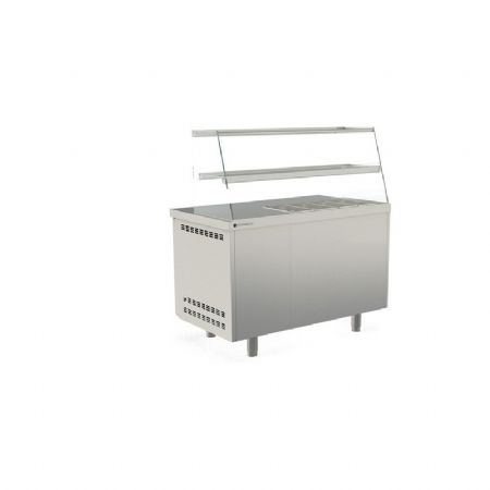 Meuble de prparation positif dessus inox pare haleine en verre 4 bacs GN - 2 portes pleines prof 700mm - 250L