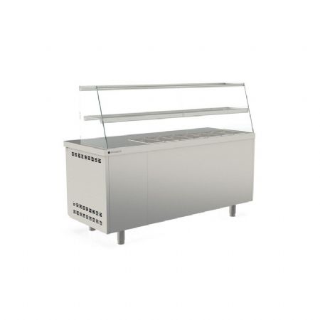 Meuble de prparation positif dessus inox pare haleine en verre 7 bacs GN - 3 portes pleines prof 700mm - 400L