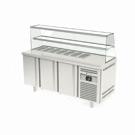 Saladette réfrigérée 3 portes pleines 399 L capacité 7 bacs GN - Coreco - MFK70-180