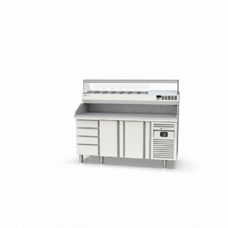 Meuble à Pizzas positif 2 portes et 7 tiroirs dessus granit 450 L - Coreco - MFP70-180-7