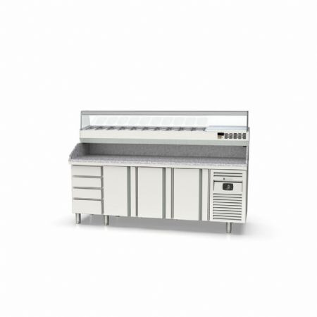 Meuble à Pizzas positif 3 portes et 7 tiroirs dessus granit 635 L - Coreco - MFP70-225-7