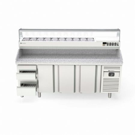 Meuble à Pizzas positif 3 portes et 7 tiroirs dessus granit 635 L - Coreco - MFP70-225-7