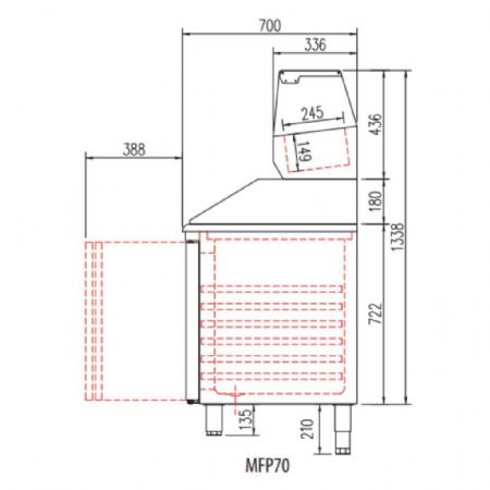 Meuble à Pizzas positif 3 portes et 7 tiroirs dessus granit 635 L - Coreco - MFP70-225-7
