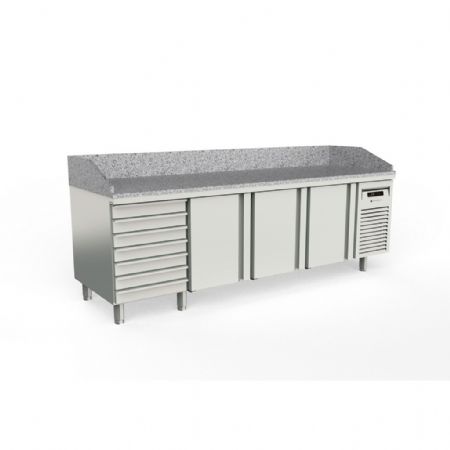 Meuble à Pizzas positif 3 portes et 7 tiroirs dessus granit 635 L - Coreco - MFP70-225-7