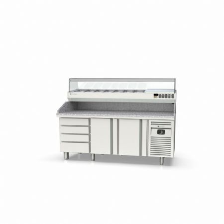 Meuble à Pizzas avec dessus granit, 2 portes et 7 tiroirs, température positif - Coreco - MFP80-200-7