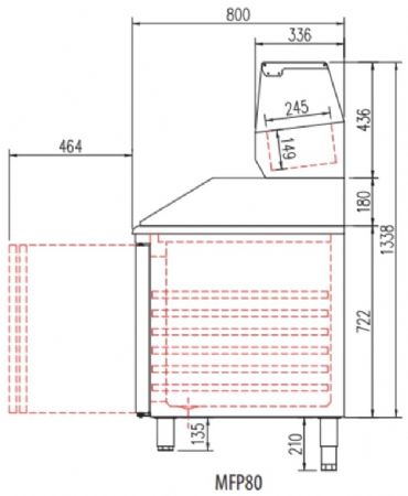 Table à pizza positive dessus granit avec 3 portes GN 1/1 - 1365x700x890 mm