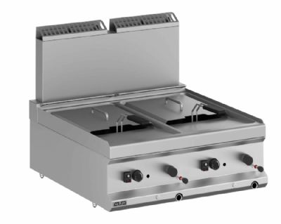 Friteuse gaz  poser 2 cuves de 9L avec 2 paniers - Profondeur 700mm