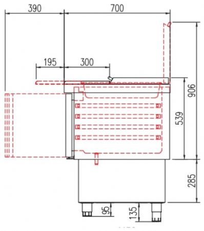 Meuble saladette froid positif 15x GN 1/6 dessus inox rabattable avec 2 portes - 915x700x890 mm