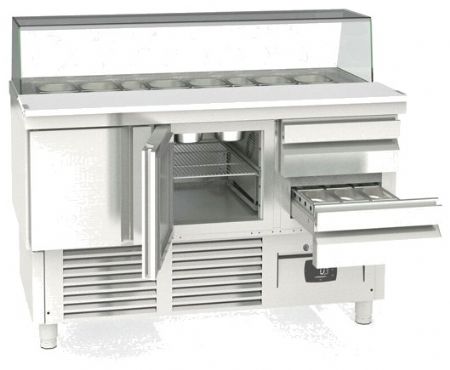 Meuble saladette froid positif 18x GN 1/6 + 6x GN 1/9 pare-haleine avec 3 portes - 1365x700x890 mm