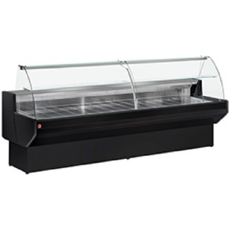 Comptoir vitrine réfrigéré à vitre bombée noir positif avec réserve 2000 mm - Diamond Promo - ML20/B5-VV/R2