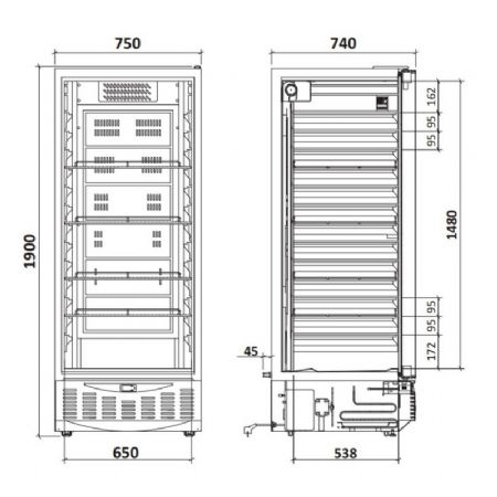 Armoire positive  4 niveaux GN 2/1 et 600x400mm 1 porte pleine +1 / +8C
