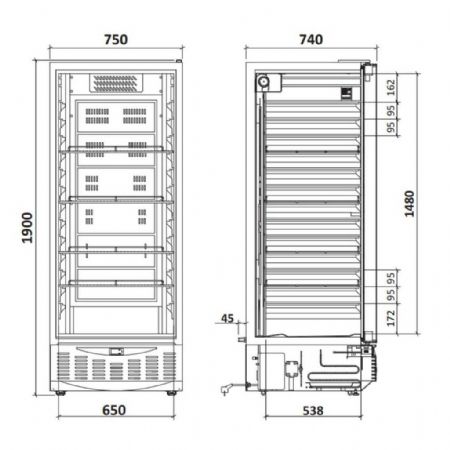Armoire pâtissière négative 600x400 mm 6 étagères fixes -18/-22°C - Marecos - MM5AN-PO