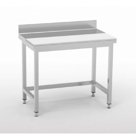 Table de Travail Inox AISI-304 18/10 satiné dessus polyéthylène blanche 1500x600x850 mm - Eratos - MMCSD60-150