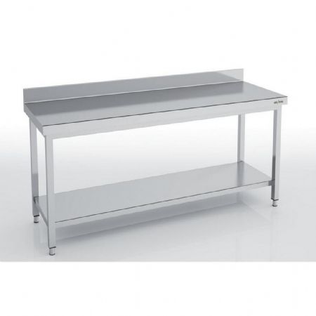 Table de Travail Inox adossée série 700 avec étagère et dosseret 100 mm - 900x700x850 mm - Eratos - MMD70-90