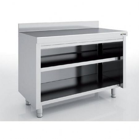 Meuble Bas de Rangement Inox AISI-304 18/10 satiné dosseret 100 mm sans portes 2400x600x850 mm - Eratos - MNA60-240M