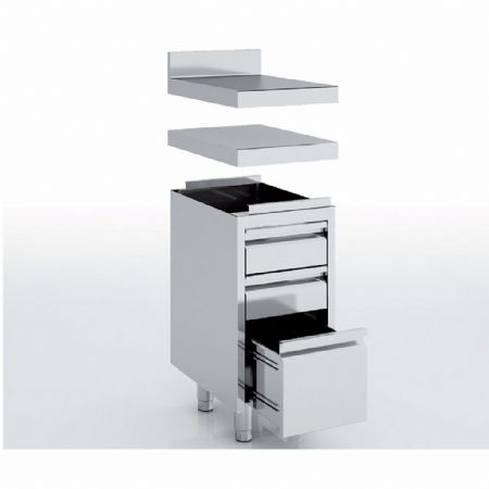 Meuble Bas de Rangement Inox AISI-304 18/10 satiné sans dessus avec 3 tiroirs - Eratos - MNC33-60 Meuble Bas de Rangement Inox AISI-304 18/10 satiné sans dessus avec 3 tiroirs - Eratos - MNC33-60