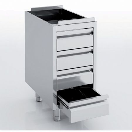 Meuble Bas de Rangement Inox AISI-304 18/10 satiné avec 4 tiroirs - Eratos - MNC4-60