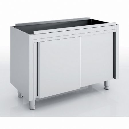 Meuble Bas de Rangement Inox AISI-304 18/10 satiné 1000x600x850 mm portes coulissantes suspendues - Eratos - MNC60-100 Meuble Bas de Rangement Inox AISI-304 18/10 satiné 1000x600x850 mm portes coulissantes suspendues - Eratos - MNC60-100