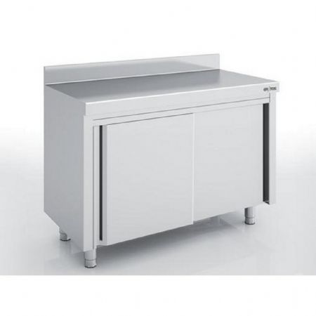 Meuble Bas de Rangement Inox AISI-304 18/10 satiné dosseret 100 mm 2 portes coulissantes suspendues - Eratos - MNC60-200M Meuble Bas de Rangement Inox AISI-304 18/10 satiné dosseret 100 mm 2 portes coulissantes suspendues - Eratos - MNC60-200M