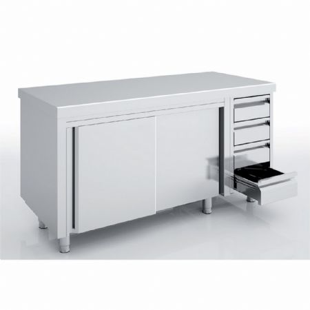 Meuble Bas de Rangement Inox AISI-304 sans dosseret 4 tiroirs portes coulissantes 2200x600x850 mm - Eratos - MNCC60-220C Meuble Bas de Rangement Inox AISI-304 sans dosseret 4 tiroirs portes coulissantes 2200x600x850 mm - Eratos - MNCC60-220C