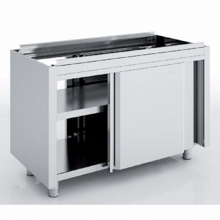 Meuble Bas de Rangement Inox AISI-304 18/10 satiné sans dessus 2 portes coulissantes suspendues - Eratos - MNCP60-200 Meuble Bas de Rangement Inox AISI-304 18/10 satiné sans dessus 2 portes coulissantes suspendues - Eratos - MNCP60-200