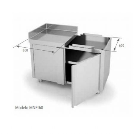 Meuble neutre de coin avec placard et dosseret - 1200x700x850 mm