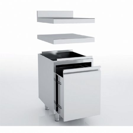 Meuble Bas de Rangement Inox AISI-304 18/10 satiné avec tiroirs et bac à ordure - Eratos - MNTB-70 Meuble Bas de Rangement Inox AISI-304 18/10 satiné avec tiroirs et bac à ordure - Eratos - MNTB-70