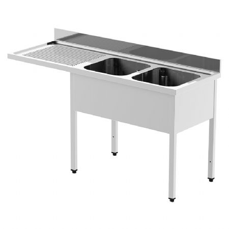 Plonge inox 2 bac  droite avec emplacement pour lave vaisselle - 1200x700x850mm