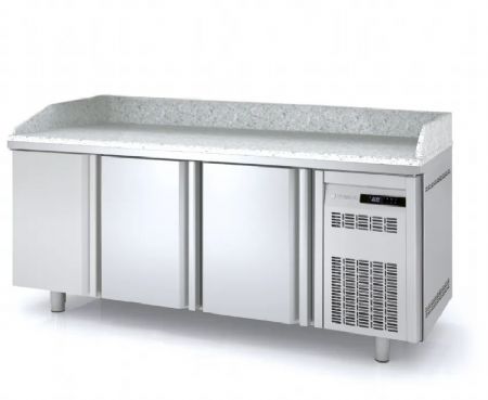 Table  pizza inox positive dessus granit avec 3 portes - 2020x600x850 mm