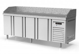 Table  pizza inox positive dessus granit avec 4 portes - 2545x600x850 mm
