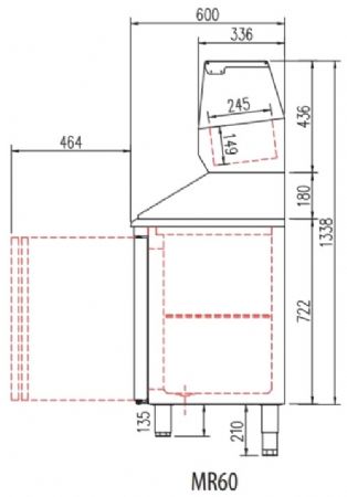 Table à pizza inox positive dessus granit avec 4 portes - 2545x600x850 mm