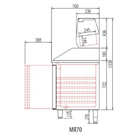 Meuble à Pizzas 2 portes avec dessus granit, capacité 265 L - Coreco - MR70-135-P