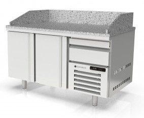 Table  pizza inox positive dessus granit avec 2 portes - 1345x700x850 mm