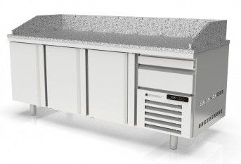 Table  pizza inox positive dessus granit avec 3 portes - 1795x700x850 mm