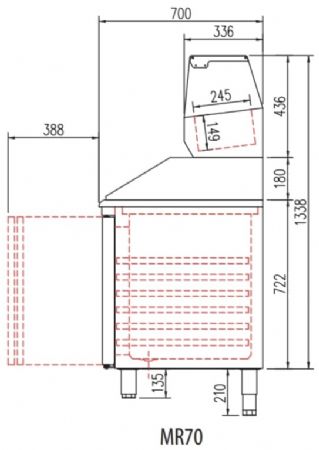 Table à pizza inox positive dessus granit avec 3 portes - 1795x700x850 mm