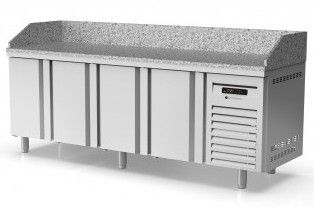 Table  pizza inox positive dessus granit avec 4 portes - 2245x700x850 mm