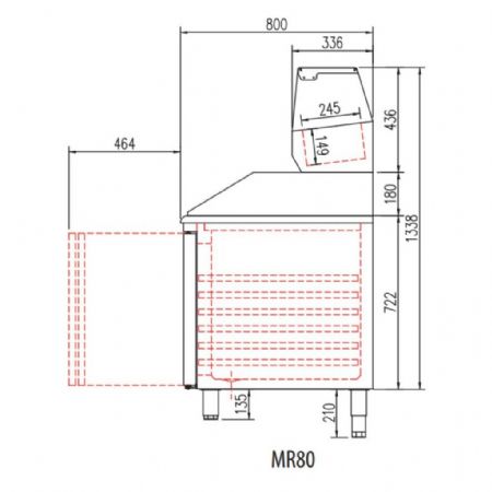 Meuble à Pizzas positif 2 portes dessus granit capacité 375 L - Coreco - MR80-150-P
