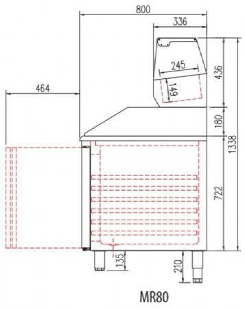 Table à pizza inox positive dessus granit 3 bacs 600x400 avec 2 portes - 1495x800x850 mm