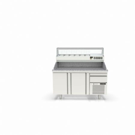Meuble à Pizzas positif 2 portes et 1 tiroir avec dessus granit, capacité 375 L - Coreco - MR80-160