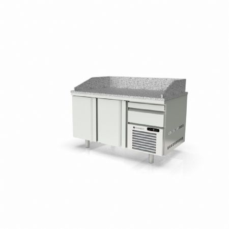 Meuble à Pizzas positif 2 portes et 1 tiroir avec dessus granit, capacité 375 L - Coreco - MR80-160