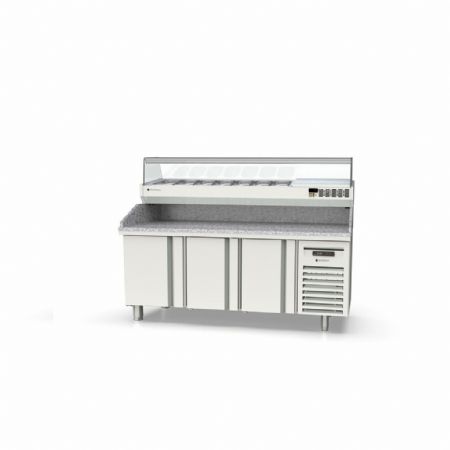 Meuble à Pizzas positif 3 portes dessus granit capacité 595 L - Coreco - MR80-200-P